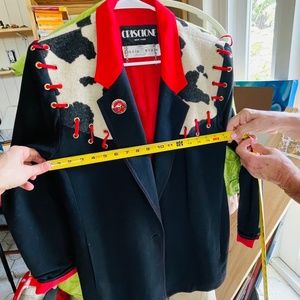 Blazer dark navy blue with faux pony trim